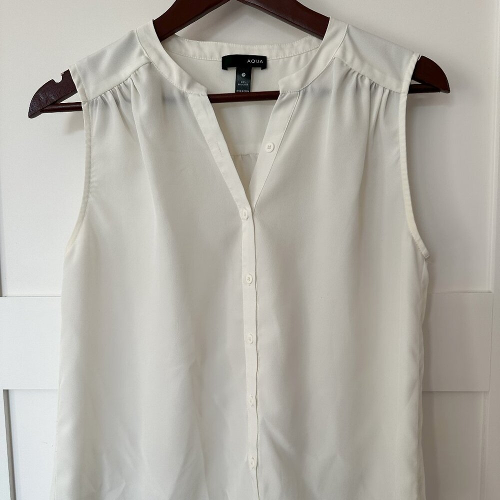 Aqua White Button Down Sleeveless Shirt
